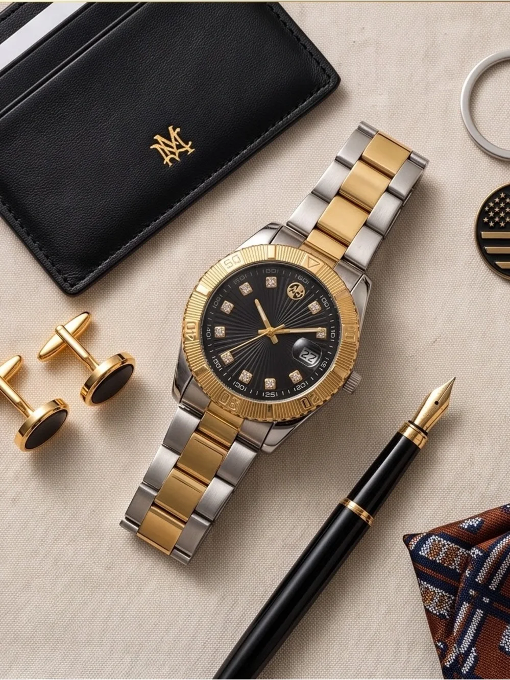 Gold & Black Men's Dress Watch with Date